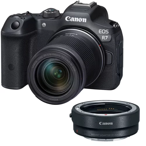 Canon EOS R7 mit RF-S 18-150mm Objektiv und EF-EOS R Adapter