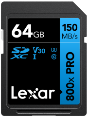 Lexar SDXC 800x Pro UHS-I cards, C10 (V30) U3, R150, 64GB