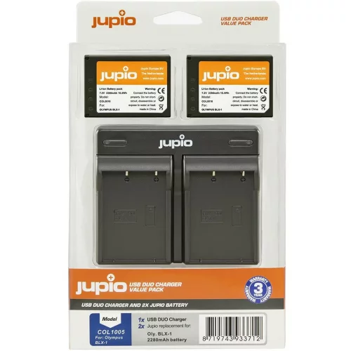Jupio set 2x BLX-1 für Olympus, 2.280 mAh + USB Dual Ladegerät