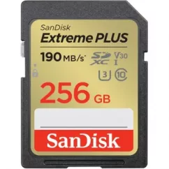SanDisk Extreme PLUS 256 GB SDXC paměťová karta 190 MB/s a 130 MB/s, UHS-I, Class 10, U3, V30
