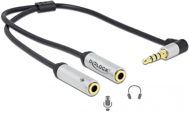 Delock Headset Adapter 1x 3,5 mm (TRRS, 4 Pin) Klinkenstecker zu 2x 3,5 mm (TRS, 3 pin) Klinkenbuchse (CTIA standard)