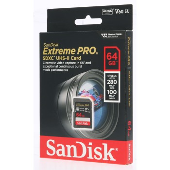 SanDisk Extreme PRO 64 GB V60 UHS-II SD cards, 280/100 MB/s,V60,C10,UHS-II SanDisk Extreme PRO 64 GB V60 UHS-II SD cards, 280/100 MB/s,V60,C10,UHS-II