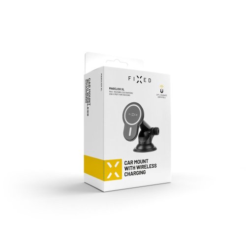 FIXED MagClick XL vezeték nélküli töltőtartó MagSafe támogatással, üvegre vagy műszerfalra, 15W, fekete