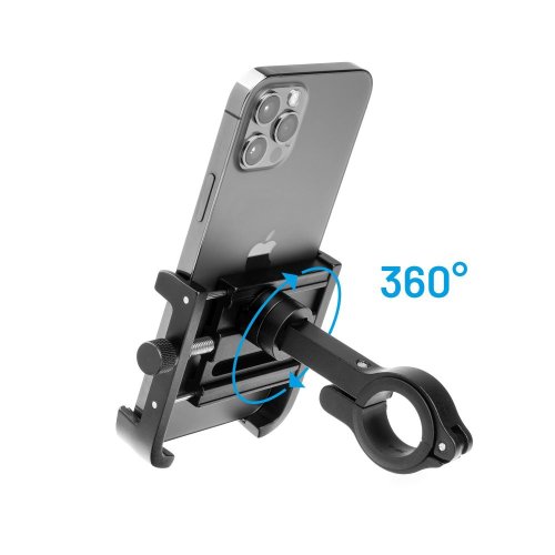 FIXED alumínium mobiltelefontartó kerékpárhoz FIXED Bikee ALU 2, fekete színű, forgatható fejjel