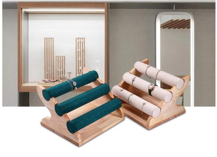 Állvány, karkötő bemutató 3 szintes fehér textil (DRD16B)