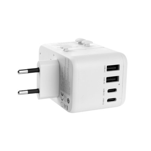 Adaptér FIXED Cestovné pre EÚ, UK a USA/AUS, s 3xUSB-C a 2xUSB výstupom, GaN, PD 65W, biely Adaptér FIXED Cestovné pre EÚ, UK a USA/AUS, s 3xUSB-C a 2xUSB výstupom, GaN, PD 65W, biely