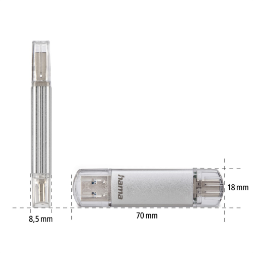 Hama Flash Pen Laeta, USB-C/USB-A 3.1, 128 GB, 40 MB/s, strieborný