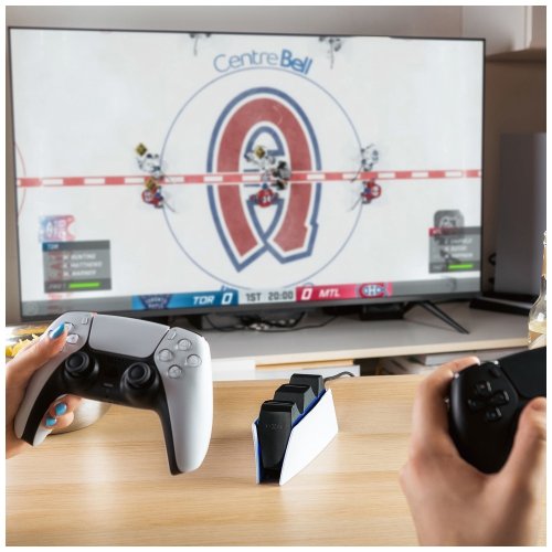 Dokovací stanice FIXED pro dva bezdrátové ovladače DualSense PlayStation 5, černo-bílá
