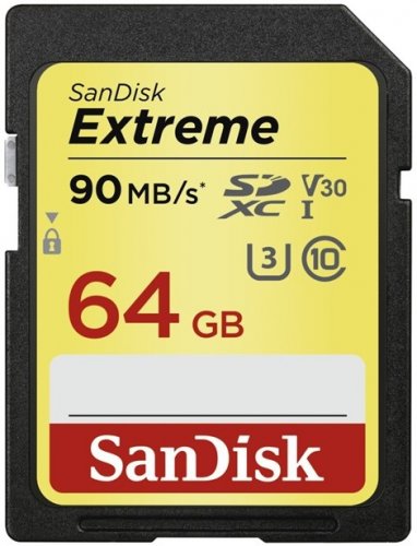 Sandisk Secure Digital 64GB Extreme, SDXC 90MB/s Class 10  UHS-1 U3 V30