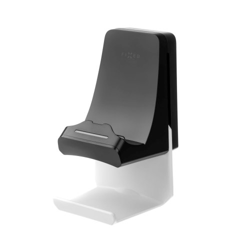 Dokovací stanice FIXED pro ovladač DualSense PlayStation 5 s háčkem na sluchátka, sklopná, černobílá