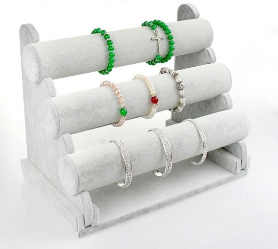 Armbandständer, 3 Ebenen, grauer Samt (DNR-VL)