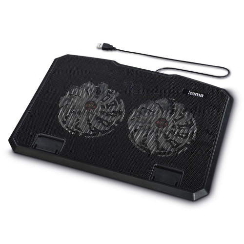 Chladicí stojan Hama pro notebook Black Metal, naklápěcí, 2 ventilátory, modré podsvícení, tichý Chladicí stojan Hama pro notebook Black Metal, naklápěcí, 2 ventilátory, modré podsvícení, tichý