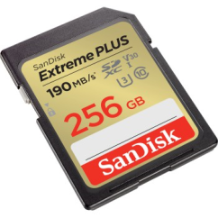 SanDisk Extreme PLUS 256 GB SDXC Speicherkarte 190 MB/s und 130 MB/s, UHS-I, Class 10, U3, V30