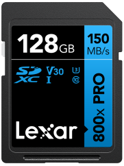 Lexar SDXC 800x Pro UHS-I cards, C10 (V30) U3, R150/W45, 128GB