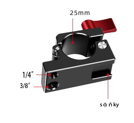 Svěrka Rig tyče 25mm, se závity 3/8" a 1/4" (SPJ76)