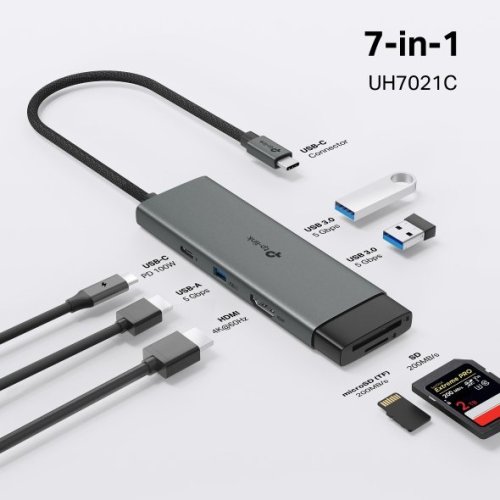 Dokovací stanice TP-Link UH7021C USB-C, HDMI, 1x USB C, 3x USB, čtečka SD/microSD, PD 100W