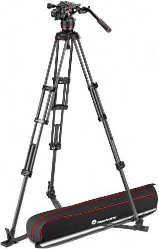 Manfrotto Nitrotech 608 Fluid Video Head with MVTTWINGC Carbon Fibre Twin Leg Tripod with Ground Spreader