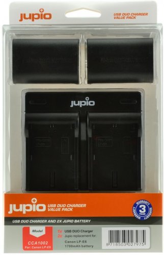 Jupio set 2x LP-E6 für Canon, 1700 mAh + USB Doppelladegerät