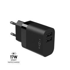 Nabíjačka FIXED sieťová s 2xUSB výstupom, 17W Smart Rapid Charge, čierna