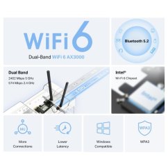 Sieťová karta TP-Link Mercusys MA80XE AX 3000, WiFi 6, Bluetooth 5.2, PCI-e