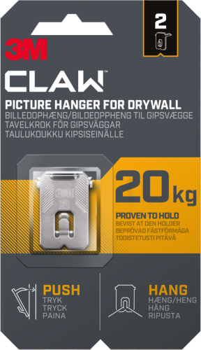 3M Claw Hook for drywall, hold 20 kg, 2 hooks