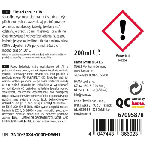 Hama čisticí sprej na TV, 200 ml, včetně utěrky