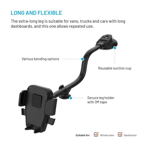 FIXED Iconiq Flex XL tartó üvegre vagy műszerfalra, fekete