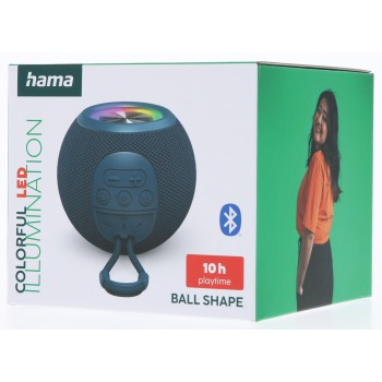 Hama Ball, Bluetooth reproduktor, 5 W, LED podsvícení, AUX-in, USB-A, slot microSD, modrý