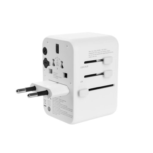 Adaptér FIXED Cestovné pre EÚ, UK a USA/AUS, s 3xUSB-C a 2xUSB výstupom, GaN, PD 65W, biely Adaptér FIXED Cestovné pre EÚ, UK a USA/AUS, s 3xUSB-C a 2xUSB výstupom, GaN, PD 65W, biely