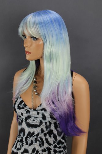 Dámská paruka dlouhá, 4 barevná modrá (CY-032)