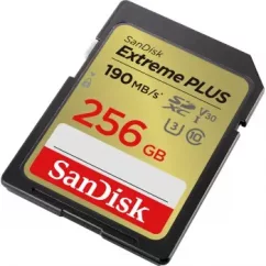 SanDisk Extreme PLUS 256 GB SDXC Memory Card 190 MB/s and 130 MB/s, UHS-I, Class 10, U3, V30
