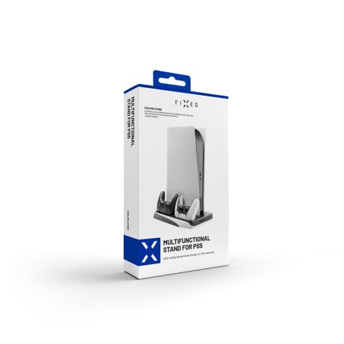 Dokovací stanice FIXED pro PlayStation 5 s chlazením a nabíjením pro dva ovladače DualSense, černo-bílá,