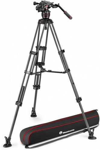 Manfrotto Nitrotech 608 Fluid Video Head with MVTTWINMC Carbon Fibre Twin Leg Tripod with Middle Spreader