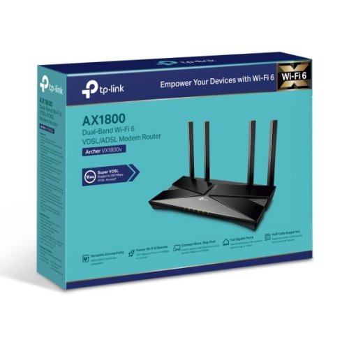 ADSL router TP-Link Archer VX1800V VDSL/ADSL MODEM 4x GLAN, 2x RJ11, USB, WIFI 2,4/5GHz ADSL router TP-Link Archer VX1800V VDSL/ADSL MODEM 4x GLAN, 2x RJ11, USB, WIFI 2,4/5GHz