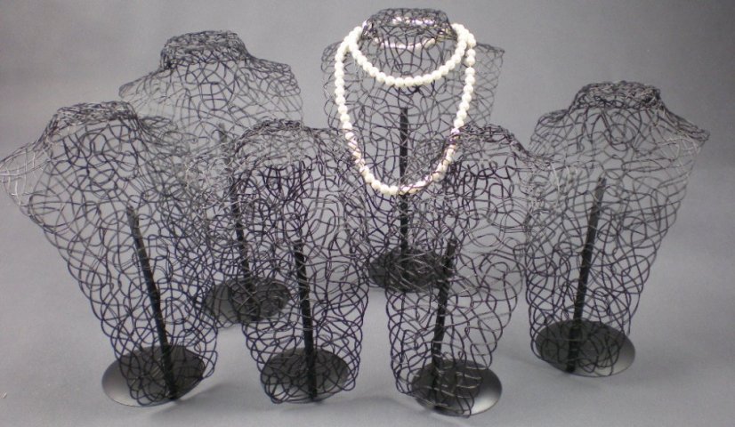 Neckline jewelry display, black wire, 30cm