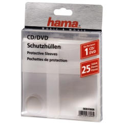 Hama ochranné obaly na CD/DVD, polypropylén, priehľadné, balenie 25 ks (cena za balenie)