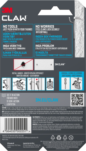 3M Claw Hook for drywall, hold 7 kg, 2 hooks