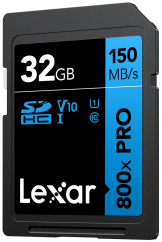 Lexar SDHC 800x Pro UHS-I cards, C10 (V10) U1, R150, 32GB