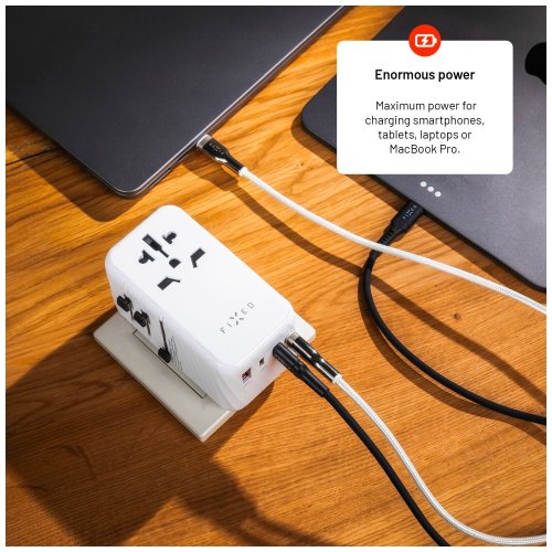 Adaptér FIXED Cestovné Voyager 120W pre EÚ, UK a USA/AUS, s 3xUSB-C a 1xUSB výstupom, GaN, PD 120W, biely Adaptér FIXED Cestovné Voyager 120W pre EÚ, UK a USA/AUS, s 3xUSB-C a 1xUSB výstupom, GaN, PD 120W, biely