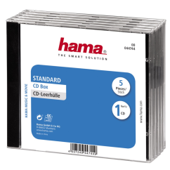 Hama CD Standard box, štandardný obal na 1 CD/DVD, priehľadný/čierny, balenie 5 ks (cena za balenie)