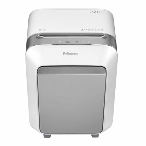 Aktenvernichter Fellowes LX 211 P-5, Querschnitt 2x12mm, 15 Blatt, 23l, Kreditkarte, weiß
