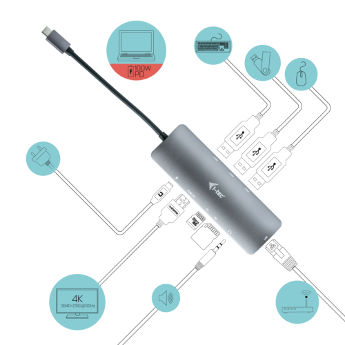 Dokovací stanice i-Tec USB-C Metal Nano 4K HDMI LAN + Power Delivery 100W