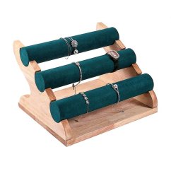 Állvány, karkötő bemutató 3 szintes zöld textil (DRD16Z)