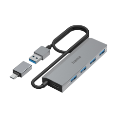 Hama USB-Hub, 4 porty, USB 3.2, 5 Gbit/s, adaptér USB-C, napájecí zdroj