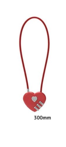 Kabelový číselný zámek srdce červený 30cm (ZAM1RE)