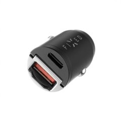 Nabíjačka FIXED s USB-C a USB-A výstupom v miniatúrnom prevedení, podpora PD, 30W, čierna
