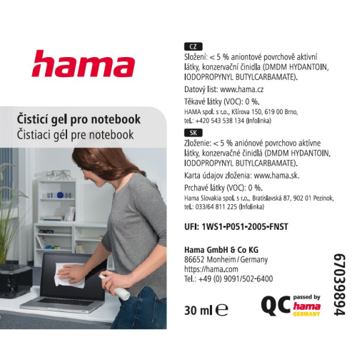 Čistící sada Hama na obrazovku a klávesnici notebooku, 30 ml