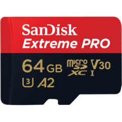 SanDisk Extreme PRO microSDXC 64 GB + SD Adapter 200 MB/s and 90 MB/s A2 C10 V30 UHS-I U3