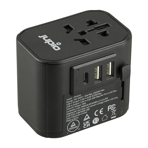 Adaptér Jupio Travel Adapter 2x USB-A 1x USB-C 15.5W univerzálny cestovný Adaptér Jupio Travel Adapter 2x USB-A 1x USB-C 15.5W univerzálny cestovný