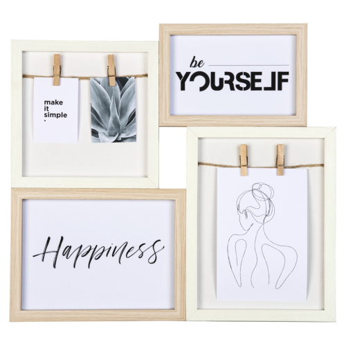 Hama dřevěná portrétní galerie KIRUNA, 1x 10x15cm, 1x 15x15cm, 1x 13x18cm, 1x 15x20cm, bílá/béžová